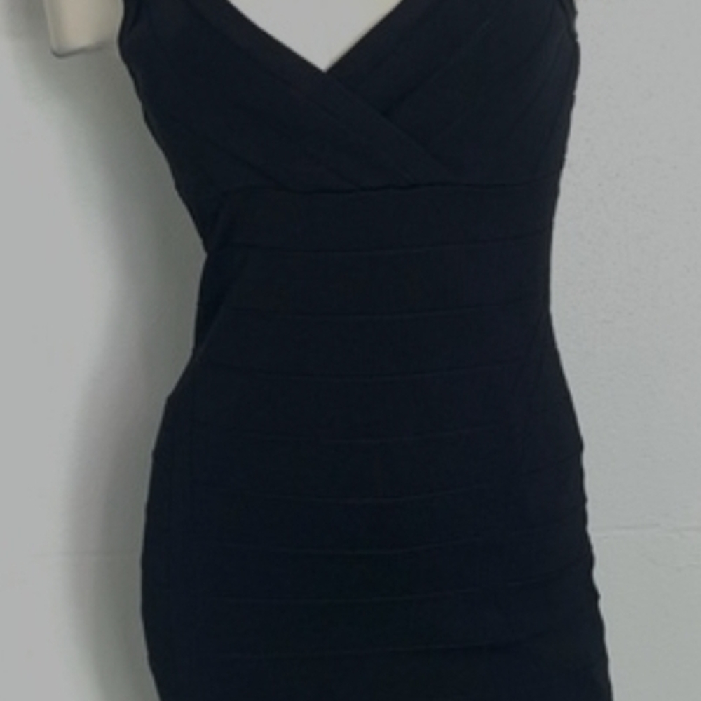 Guess Black Jamila bandage Dress with V Neckline & gold zipper